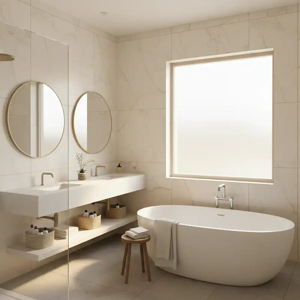 Immaculately clean and bright bathroom space