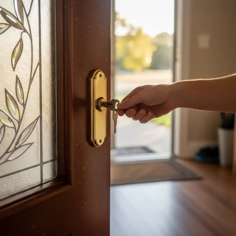 Securely locking the front door after cleaning