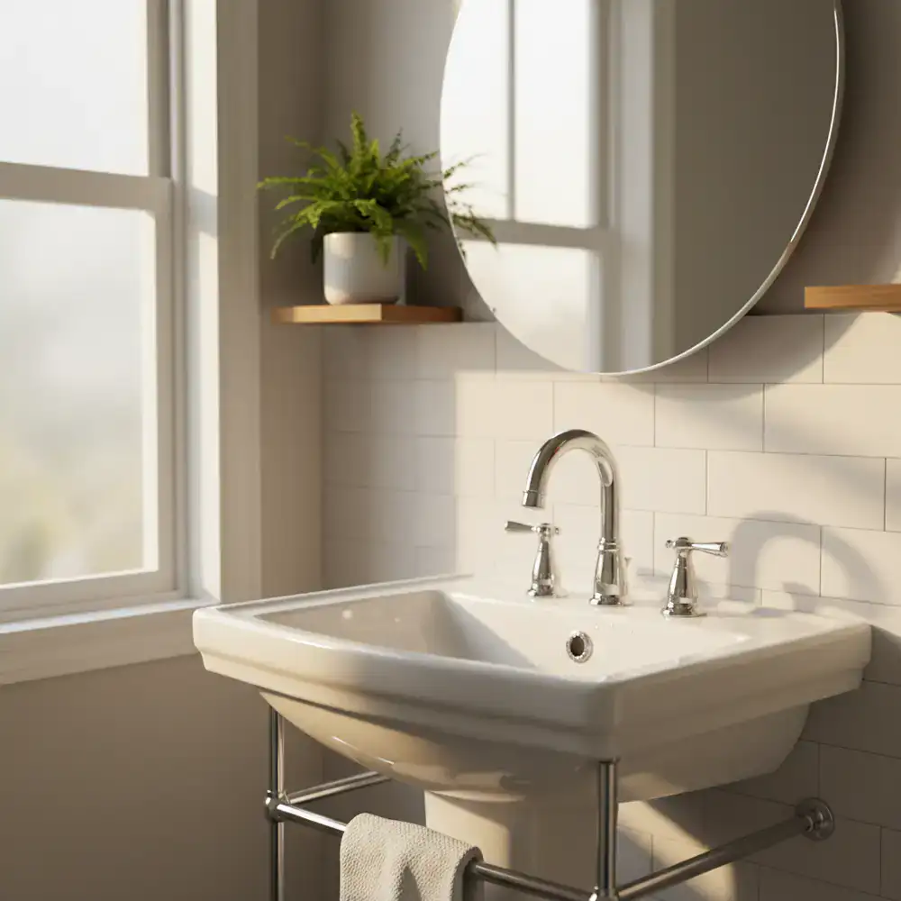 Sparkling bathroom sink and mirror